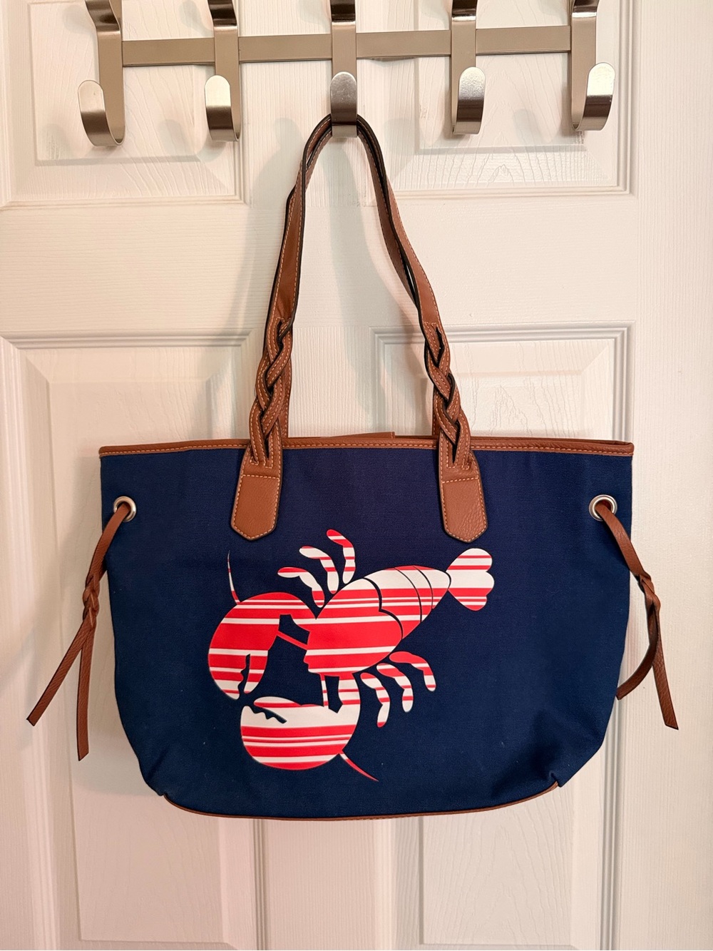 croft & barrow Navy Canvas Tote with Red & White Striped Lobster